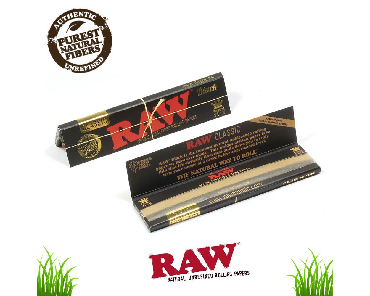 RAW | King Size Slim Rolling Papers | Black | Bundle of 2